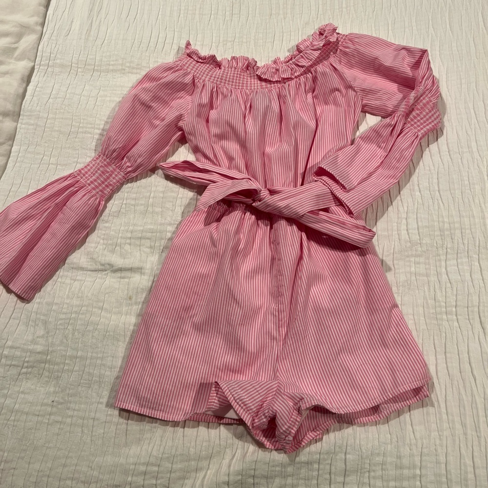 Pink & white striped romper. Saks Fifth Avenue. Worn a few times. Good Condition